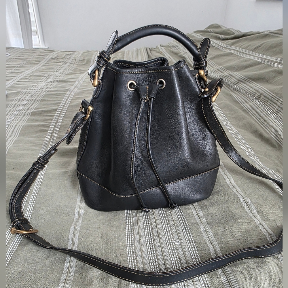 Vintage Black Leather Bucket Bag